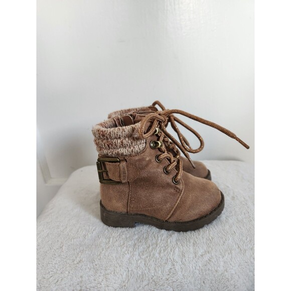 Falls Creek Kids Brown Lace Up Ankle Booties Buckle Side Zip Girls Youth 5M GUC - Picture 5 of 8